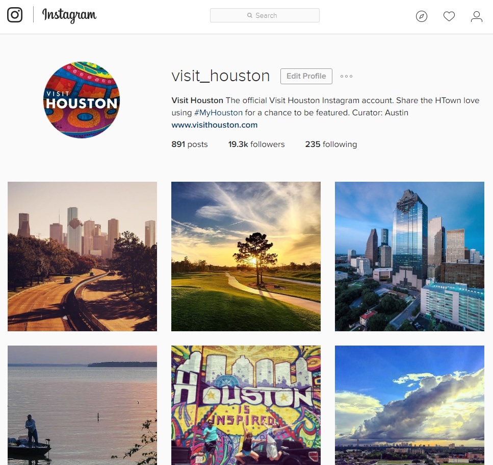 Visit Houston Instagram page screenshot